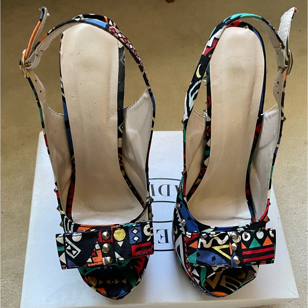 Studded Print with Gold Spike Slingback Pumps Size 9